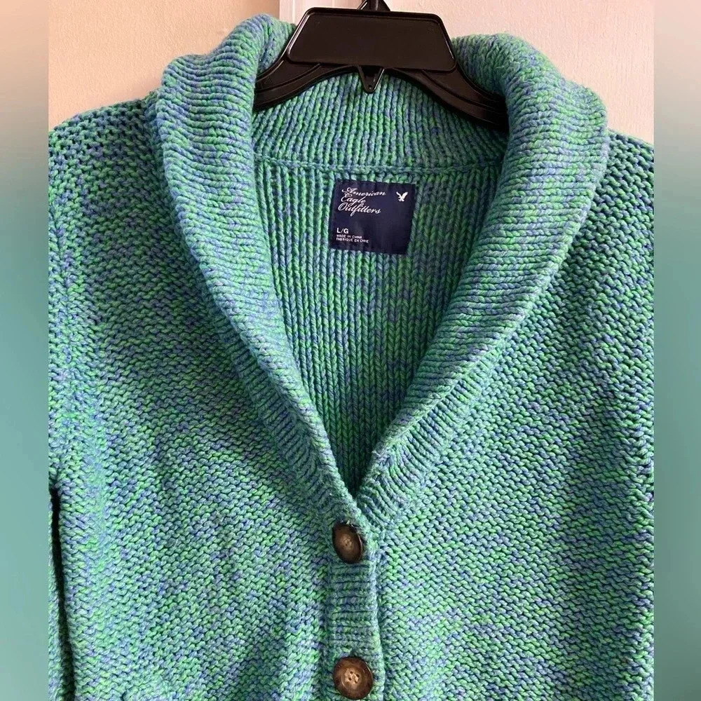 American Eagle sweater cardigan academia purple/green button front Large - Picture 4 of 7